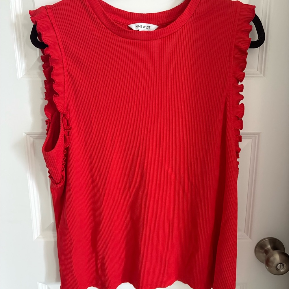 Nine West Vibrant Red Tank with Ruffle Detail
